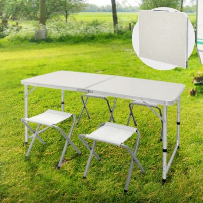 Set table 4 chaises tabouret pliable portable extérieur picnic camping aluminium