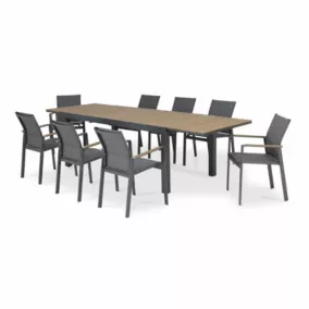 Set table de jardin 300/200x100 cm et 8 chaises capitonnées aluminium textilène anthracite - Osaka