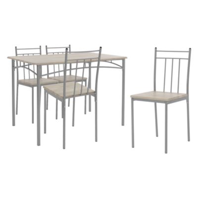 Set table de salle à manger avec 4 chaises 110 cm chêne clair pieds en acier