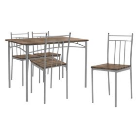 Set table de salle à manger avec 4 chaises 110 cm marron/bois flotté MDF/acier