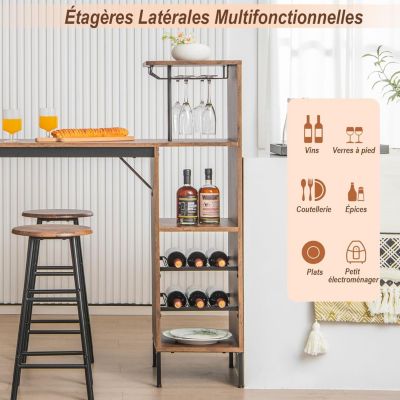 Set Table à manger 2 Chaise Ensemble 3 Pièce Etagère à Vin à 2 Niveaux Etagère de Stockage Ouverte