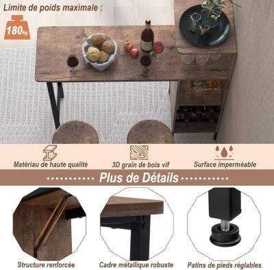 Set Table à manger 2 Chaise Ensemble 3 Pièce Etagère à Vin à 2 Niveaux Etagère de Stockage Ouverte