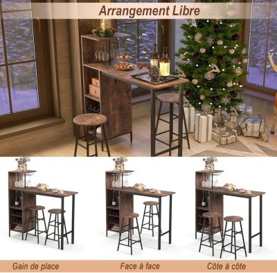 Set Table à manger 2 Chaise Ensemble 3 Pièce Etagère à Vin à 2 Niveaux Etagère de Stockage Ouverte