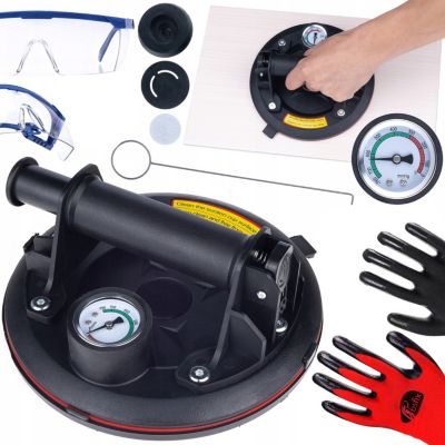 Set Ventouse à Vide avec Manomètre 200 kg - 200 mm, Gants Taille 10, Lunettes de Protection, Valise Incluse