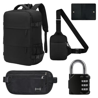 Set voyage antivol 5 en 1 noir - sac à dos, sac banane RFID, portefeuille,  sac banane sécurisés et cadenas sécurisé