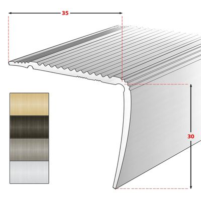 Seuil d'escalier Integral, Forme: L 35 x 30 mm Longueur: 90 cm, Auto-adhésif, Argent