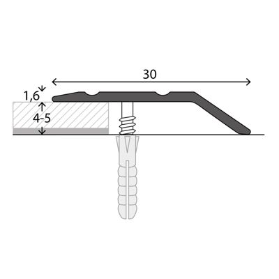 Seuil en aluminium Pour des épaisseurs de revêtement jusqu'à 5 mm Acier inoxydable mat 30 mm - Floordirekt