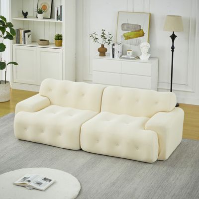 Seyakany Canapé 2 places moderne,canapé modulaire en Tissu,larges accoudoirs avec détails capitonnés,canapé incurvé,Beige