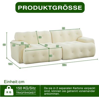 Seyakany Canapé 2 places moderne,canapé modulaire en Tissu,larges accoudoirs avec détails capitonnés,canapé incurvé,Beige