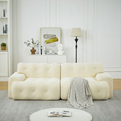 Seyakany Canapé 2 places moderne,canapé modulaire en Tissu,larges accoudoirs avec détails capitonnés,canapé incurvé,Beige