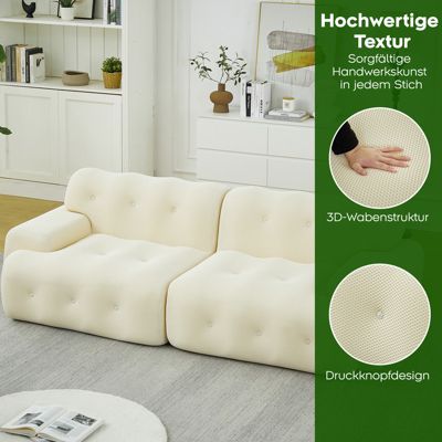 Seyakany Canapé 2 places moderne,canapé modulaire en Tissu,larges accoudoirs avec détails capitonnés,canapé incurvé,Beige