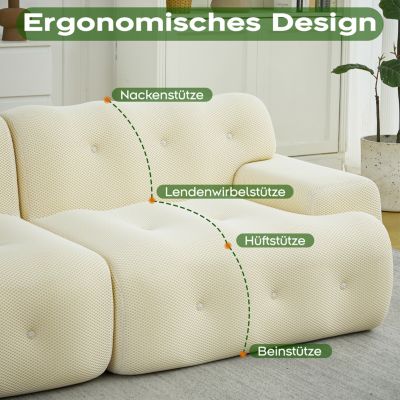 Seyakany Canapé 2 places moderne,canapé modulaire en Tissu,larges accoudoirs avec détails capitonnés,canapé incurvé,Beige