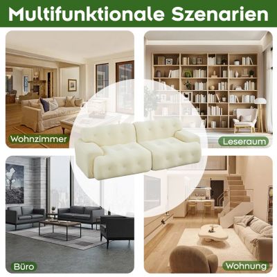 Seyakany Canapé 2 places moderne,canapé modulaire en Tissu,larges accoudoirs avec détails capitonnés,canapé incurvé,Beige