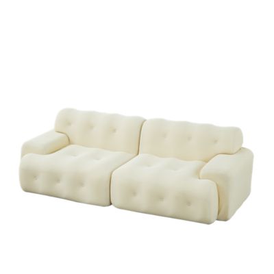 Seyakany Canapé 2 places moderne,canapé modulaire en Tissu,larges accoudoirs avec détails capitonnés,canapé incurvé,Beige