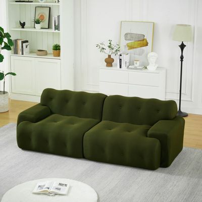 Seyakany Canapé 2 places moderne,canapé modulaire en Tissu,larges accoudoirs avec détails capitonnés,canapé incurvé,Vert