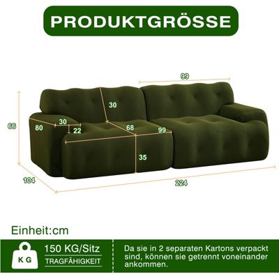 Seyakany Canapé 2 places moderne,canapé modulaire en Tissu,larges accoudoirs avec détails capitonnés,canapé incurvé,Vert