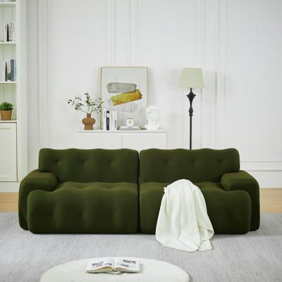 Seyakany Canapé 2 places moderne,canapé modulaire en Tissu,larges accoudoirs avec détails capitonnés,canapé incurvé,Vert