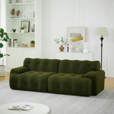 Seyakany Canapé 2 places moderne,canapé modulaire en Tissu,larges accoudoirs avec détails capitonnés,canapé incurvé,Vert