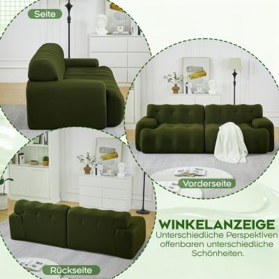 Seyakany Canapé 2 places moderne,canapé modulaire en Tissu,larges accoudoirs avec détails capitonnés,canapé incurvé,Vert
