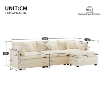Seyakany canapé 3 places avec repose-pieds,canapé d'angle en L avec coussins,canapé d'angle modulaire en L,tissu chenille,Beige