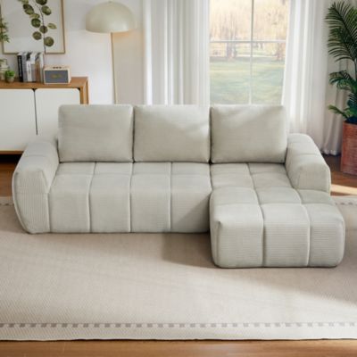 Seyakany Canapé modulaire 4 place,Canapé d'angle en droite L avec coussins amovibles,canapés de compression,velours côtelé,Beige