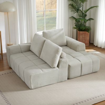 Seyakany Canapé modulaire 4 place,Canapé d'angle en droite L avec coussins amovibles,canapés de compression,velours côtelé,Beige