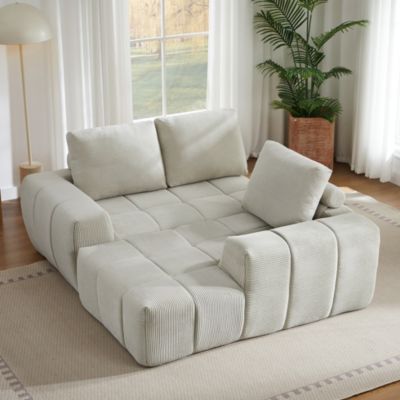 Seyakany Canapé modulaire 4 place,Canapé d'angle en droite L avec coussins amovibles,canapés de compression,velours côtelé,Beige