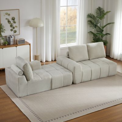 Seyakany Canapé modulaire 4 place,Canapé d'angle en droite L avec coussins amovibles,canapés de compression,velours côtelé,Beige
