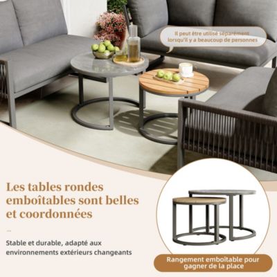 Seyakany Ensemble de salon de jardin pour 6-7 personnes,canapé d'angle extérieur+table basse,fer galvanisé,pieds réglables,Gris