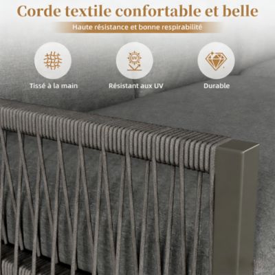 Seyakany Ensemble de salon de jardin pour 6-7 personnes,canapé d'angle extérieur+table basse,fer galvanisé,pieds réglables,Gris