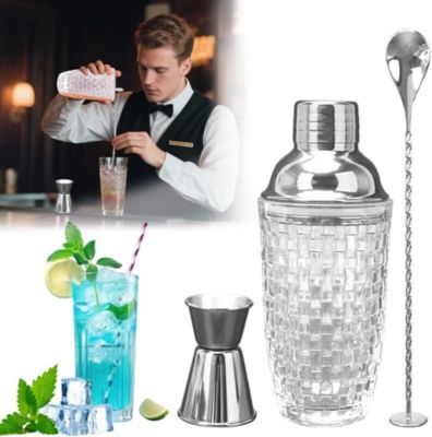 Shaker à Cocktail en Verre 400 ml avec Accessoires Argent