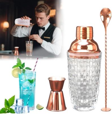 Shaker à Cocktail en Verre 400 ml avec Accessoires Or Rose