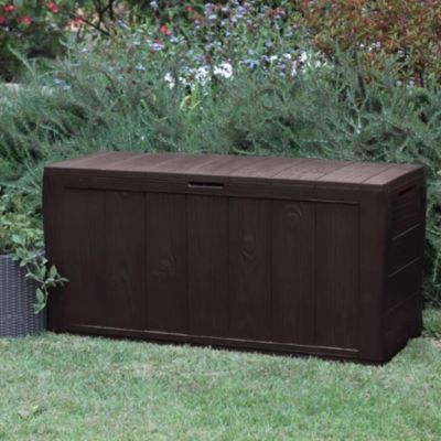 Keter Sherwood Coffre De Rangement Extérieur 270L - Marron Imitation Bois - Résistant Intempéries