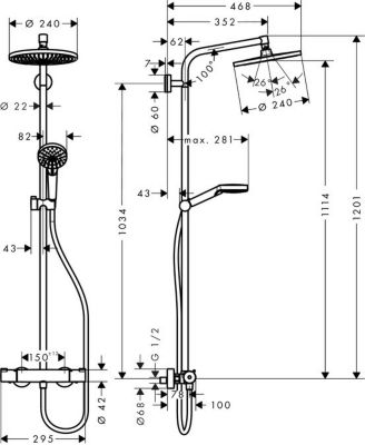 Showerpipe Crometta S 240 Colonne de douche 1jet avec mitigeur thermostatique EcoSmart (HG-27268000)