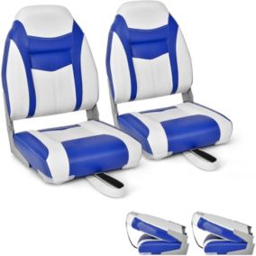 Siège de Bateau 2PC Siège de Pêche Pliable avec Coussin Rembourré Doux et Coutures Renforcées Bleu 2PC