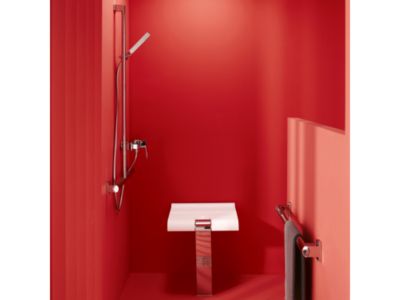 Siège de douche ARSIS escamotable avec béquille automatique - Assise blanche et piètement époxy blanc
