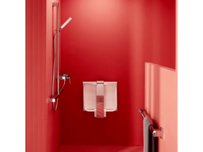Siège de douche ARSIS escamotable avec béquille automatique - Assise blanche et piètement époxy blanc