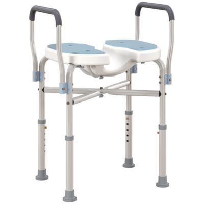 Siège de douche avec accoudoirs hauteur réglable antidérapant alu HDPE bleu balnc gris