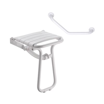 Siège de douche PMR escamotable et barre de maintien coudée PMR PELLET Essentiel confort 135 degré