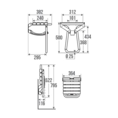 Siège de douche PMR escamotable et barre de maintien coudée PMR PELLET Essentiel confort 135 degré