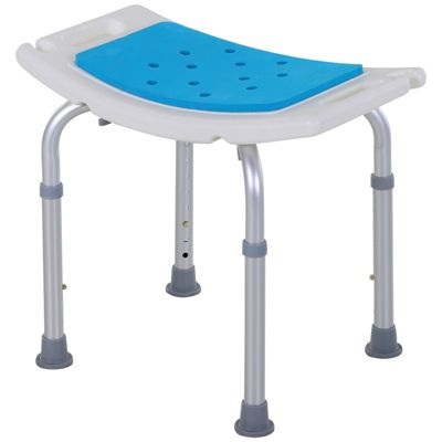 Siège de douche réglable en hauteur tabouret de douche ergonomique pieds antidérapants charge max. 135 Kg alu HDPE blanc bleu