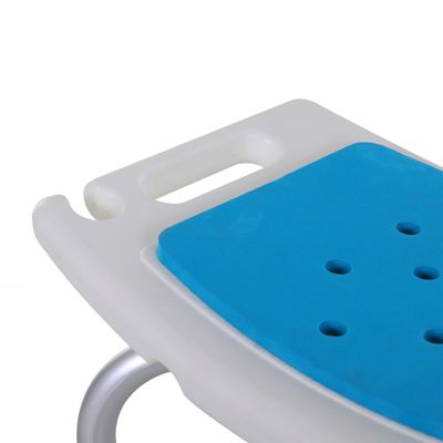 Siège de douche réglable en hauteur tabouret de douche ergonomique pieds antidérapants charge max. 135 Kg alu HDPE blanc bleu