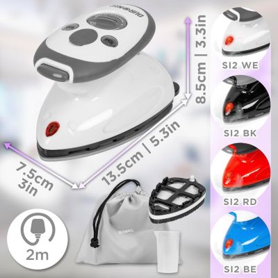 SI2 WE Fer à repasser à vapeur de voyage 375W Réservoir 50 ml Semelle antiadhésive Brosse Pochette de transport Duronic