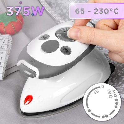 SI2 WE Fer à repasser à vapeur de voyage 375W Réservoir 50 ml Semelle antiadhésive Brosse Pochette de transport Duronic