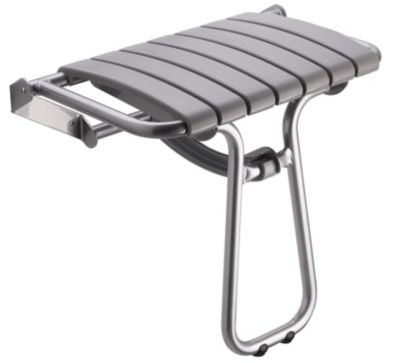 Siège de douche large et pliable, aluminium avec lattes grises, l.58,5 x H.50 x P.36 cm, Godonnier