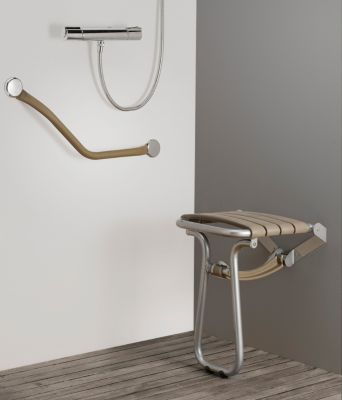 Siège de douche pieds alu, assise polypropylène coloris taupe l.36,4 x P.38,2 x H.50 cm