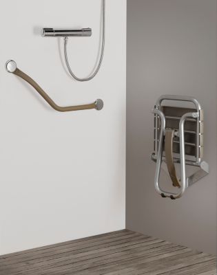 Siège de douche pieds alu, assise polypropylène coloris taupe l.36,4 x P.38,2 x H.50 cm