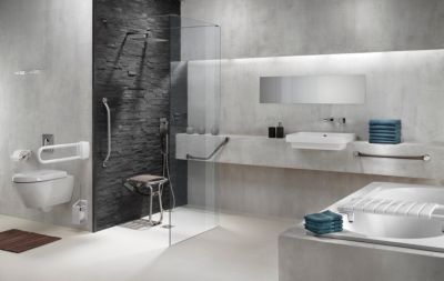 Siège de douche pieds alu, assise polypropylène coloris taupe l.36,4 x P.38,2 x H.50 cm