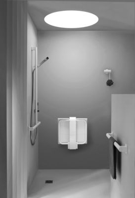 Siège de douche piètement alu, assise polymère coloris blanc l.45 x P.44,2 x H.50 cm