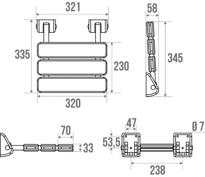 Siège de douche relevable, aluminium blanc, l.32,1 x H.34,5 x P.33,5 cm, Godonnier